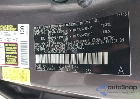 2015 Toyota Sienna Se 8 Passenger z USA, uszkodzony, nr VIN 5TDXK3DC0FS678882